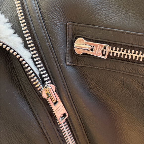 AllSaints Black Leather Shearling-Trim Biker Jacket - Picture 5 of 7